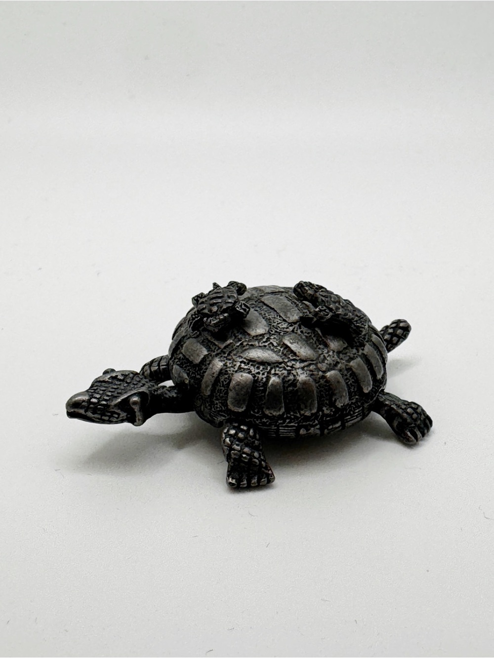 Vintage Torino Pewter Turtle Trinket Box Necklace Earrings Set